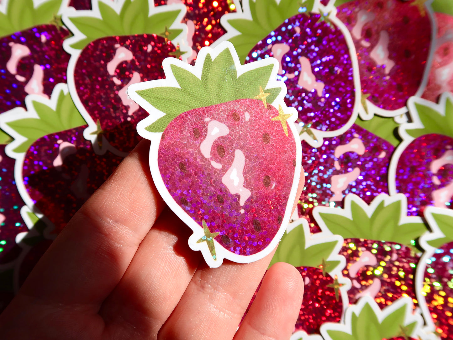 Holo Glitter Strawberry Sticker