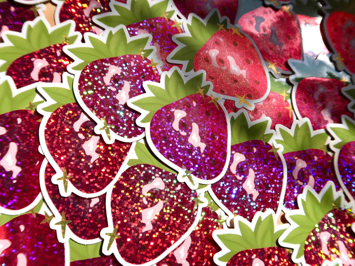 Holo Glitter Strawberry Sticker