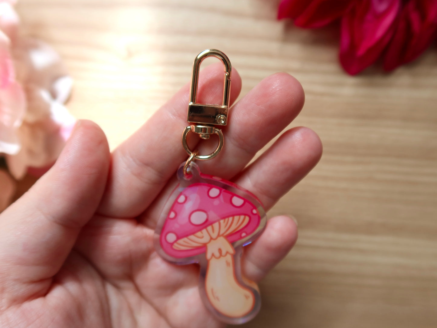 Holographic Pink Mushroom Acrylic Charm