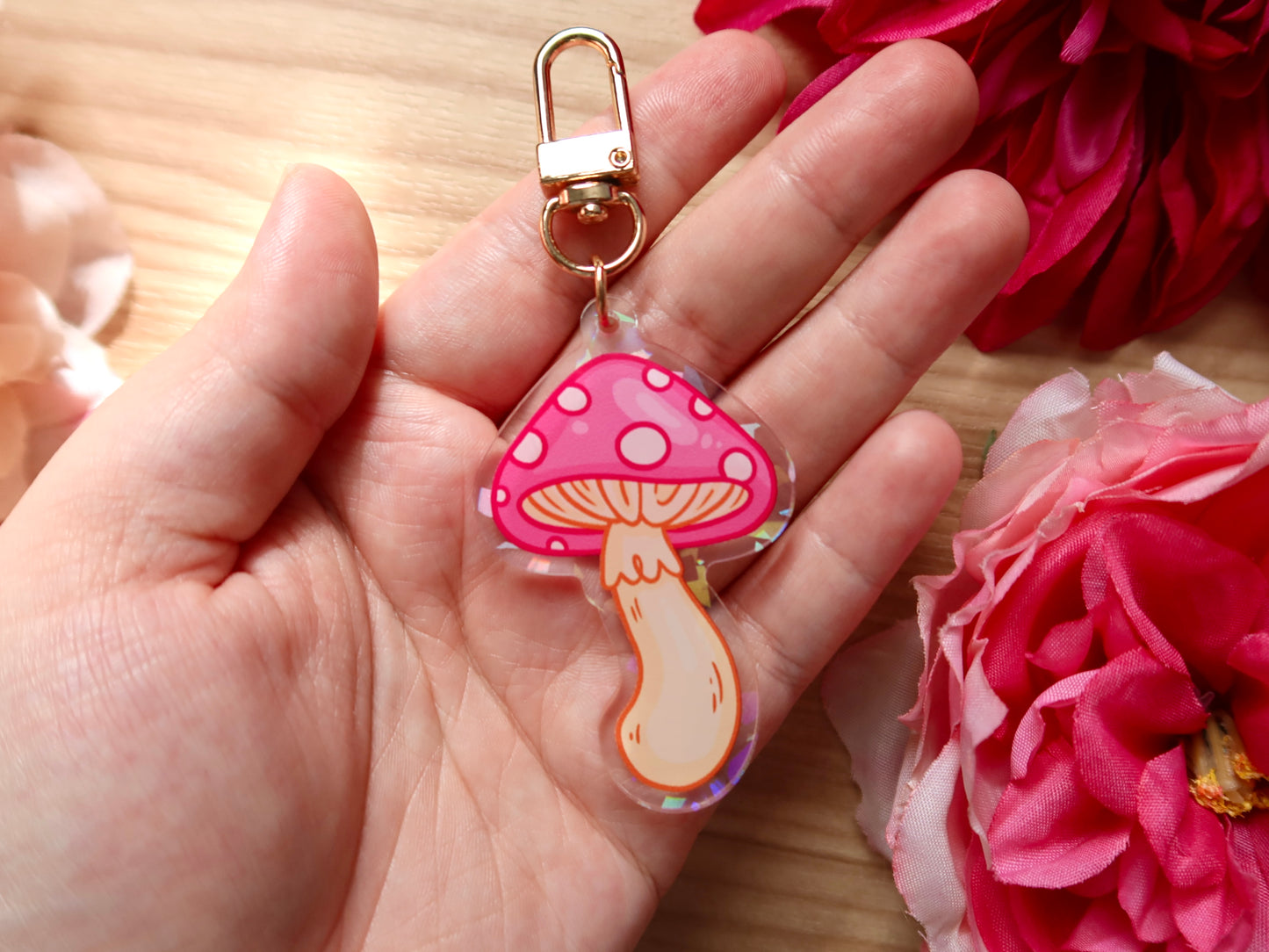 Holographic Pink Mushroom Acrylic Charm