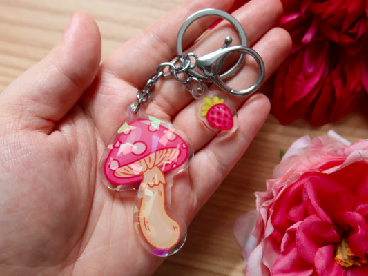 Holo Mushroom and Strawberry Keychain Combo