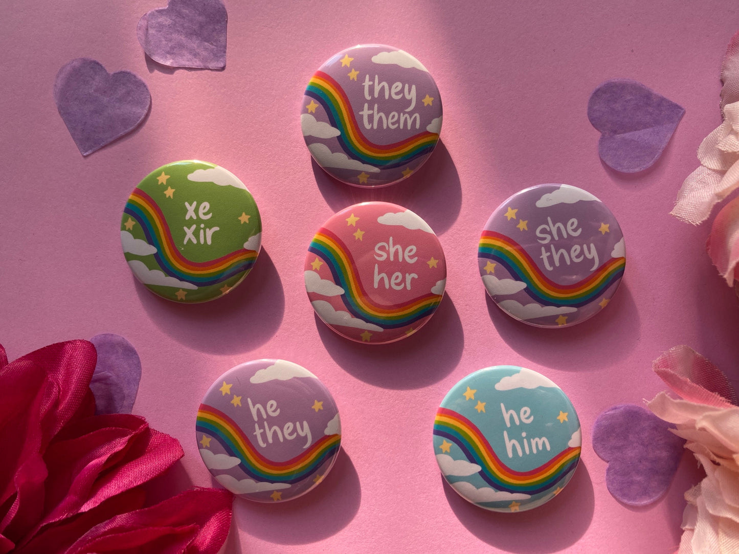 Pastel Rainbow Pronoun Pins