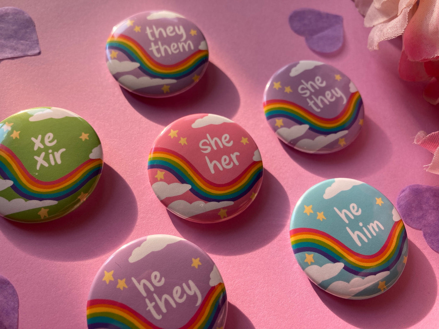 Pastel Rainbow Pronoun Pins