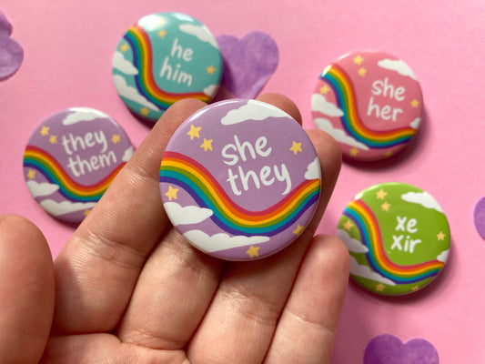 Pastel Rainbow Pronoun Pins