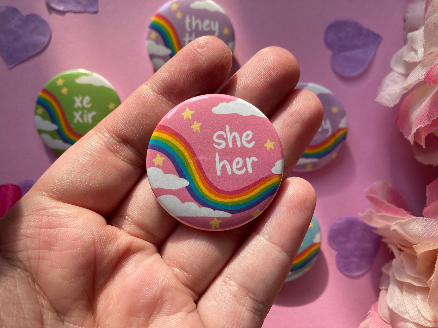 Pastel Rainbow Pronoun Pins